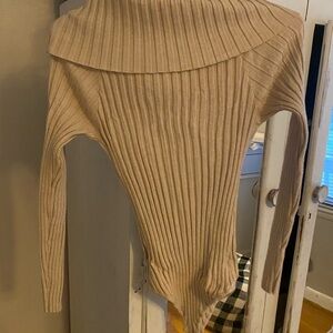 Pink Lily Camel Ribbed Cowl Neck Sweater